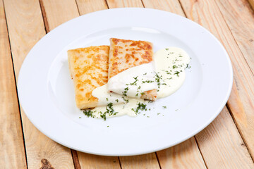tasty breakfast on the wooden background