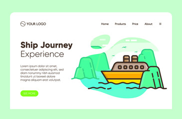 Ship transportation line art design - landing pages for travel with green background Free Vector