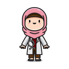 Illustration of Cute Doctor muslim Vector The Concept of Isolated Technology. Flat Cartoon Style Suitable for Landing Web Pages, Banners, Flyers, Stickers, Cards