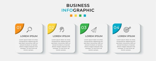 Fototapeta premium Business Infographic design template Vector with icons and 4 four options or steps. Can be used for process diagram, presentations, workflow layout, banner, flow chart, info graph