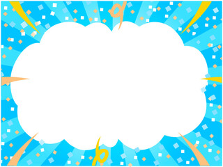 .Background of concentrated lines and clouds and confetti