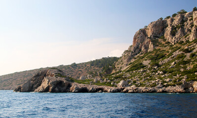 Symi island, rocky seashore, the Aegean Sea, Greece