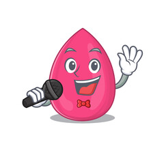 caricature character of makeup sponge happy singing with a microphone