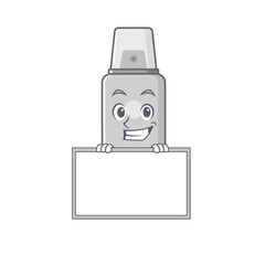 Funny cartoon design style shaving foam standing behind a board