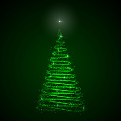 Abstract Christmas tree on dark background.