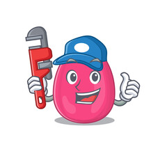 cartoon mascot design of makeup sponge as a Plumber with tool