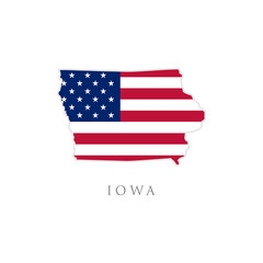 Shape of Iowa state map with American flag. vector illustration. can use for united states of America indepenence day, nationalism, and patriotism illustration. USA flag design