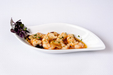 Prawn dish on a white background