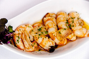 Prawn dish on a white background