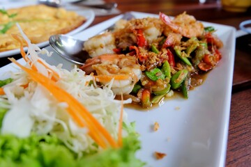 Traditional Southern Thai style stir-fried sata kapi.