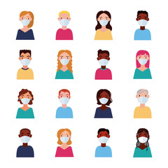 dirvesity people wearing medical mask flat style