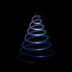 Light Christmas tree on dark background.