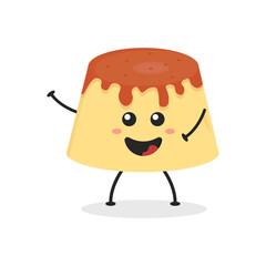 Cute Flat Cartoon Pudding Illustration. Vector illustration of cute chocolate pudding with a smiling expression. Cute pudding mascot design