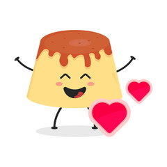 Cute Flat Cartoon Pudding Illustration. Vector illustration of cute chocolate pudding with a smiling expression. Cute pudding mascot design