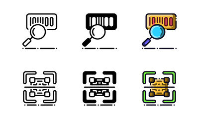 Barcode scanner icon. With outline, glyph, and filled outline style