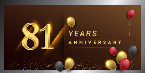 81st years anniversary celebration logotype. anniversary logo with golden color, balloon and confetti isolated on elegant background, vector design for celebration, invitation card, and greeting card