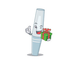 Mascara cartoon character concept with a big gift box