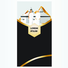 kaaba vector - eid Adha Mubarak - pilgrimage hajj steps in Kaaba Al haram mosque in mecca Saudi Arabia - all Arabic mean ( pilgrimage Steps from Start To the End ) Arafat mountain