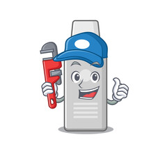cartoon mascot design of shaving foam as a Plumber with tool