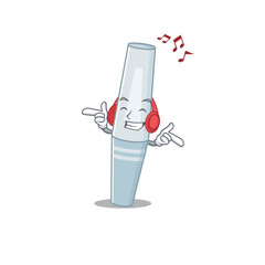 A Caricature design style of mascara listening music on headphone