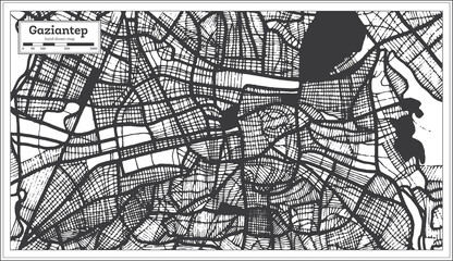 Gaziantep Turkey City Map in Black and White Color in Retro Style. Outline Map.