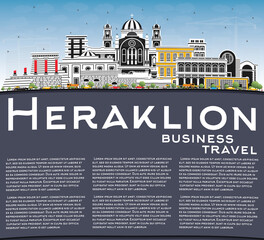 Naklejka premium Heraklion Greece Crete City Skyline with Color Buildings, Blue Sky and Copy Space.
