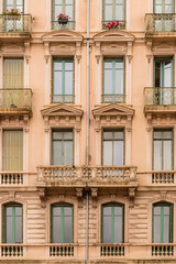 Lyon, beautiful ancient windows, typical building in the south of France
