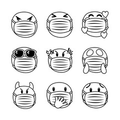 group of emojis wearing medical maskds characters