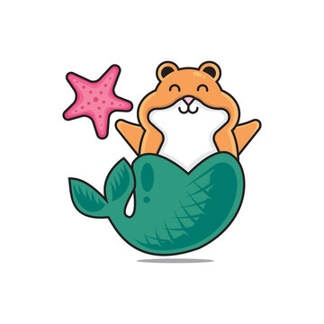 Illustration of cute hamster mermaid vector The Concept of Isolated Technology. Flat Cartoon Style Suitable for Landing Web Pages, Banners, Flyers, Stickers, Cards