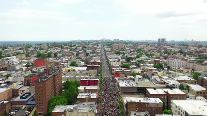 Aerial Flyover Shot of People Marching at a Black Lives Matter March in West New York