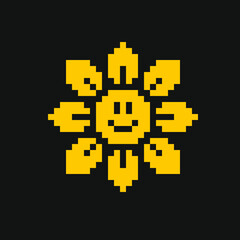 Obraz premium Yellow flower pixel art icon, isolated vector illustration. Game assets 1-bit sprite. Design stickers, logo, mobile app, embroidery.