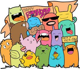 Doodle Monster Come to bless on the birthday