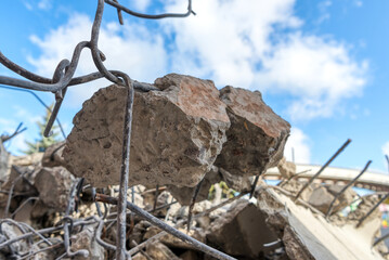 Fragments and pieces of destroyed concrete.