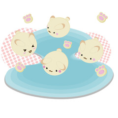 Little cute bunny character cartoon. Vector baby rabbit and adorable claw play on blue and white background with pastel color