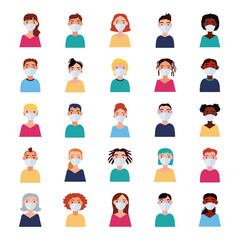 dirvesity people wearing medical mask flat style