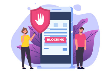 Banned Internet content, internet blocking concept. Ad blocking software. Vector illustration