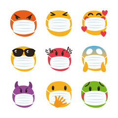 group of emojis wearing medical maskds characters