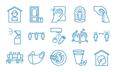 bundle of social distance and covid19 set icons