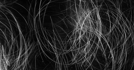 Scratches texture. Grunge overlay. Black distressed surface with white smeared lines dust.