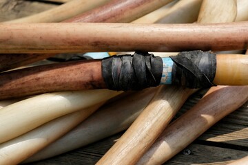 Hose for watering leaking plants and repairs with recycled rubber bands.