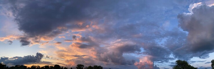Dramatic sunset in blue, purple, pink, orange