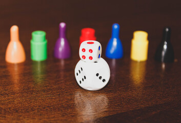 Different chips and dice for Board games.
