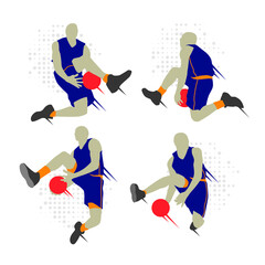 Basketball player shape silhouette vector set action pose