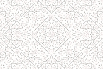 Classic Islamic seamless beige pattern vector traditional line texture with flower and leaf. Graphic illustration geometric arabic background