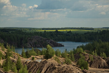 Fototapeta premium View of the lakes of the Romantsevsky mountains, Tula region, Russia.