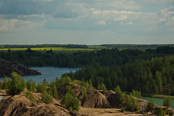 View of the lakes of the Romantsevsky mountains, Tula region, Russia.