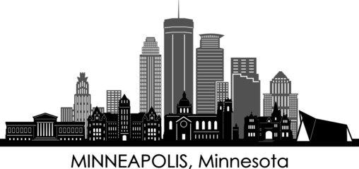MINNEAPOLIS City Minnesota Skyline Silhouette Cityscape Vector - obrazy, fototapety, plakaty