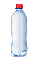 Small bottle of mineral water in plastic isolated on white