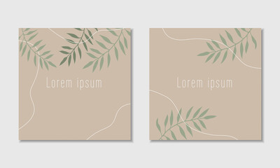 Vector herbal card template. Craft paper imitation, white geometric shapes