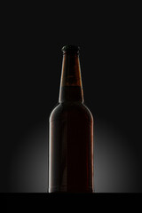 Beer bottle on dark background, copy space